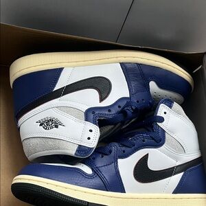 Jordan High-Top Sneakers in White, Navy and Black